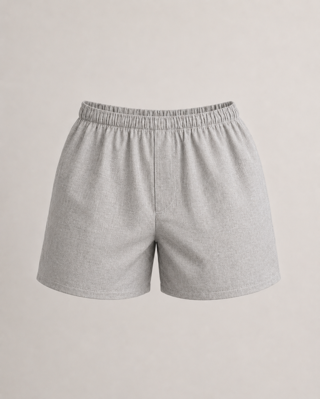 Light plain natural 100% Hemp boxers with an elastic waistband, shown against a solid light gray background. Hemp Horizon