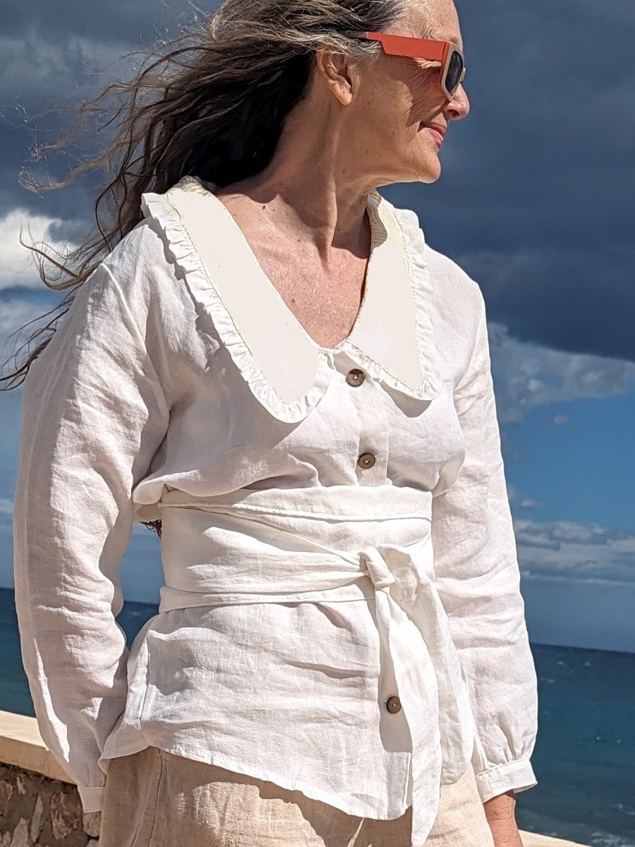 Hemp Linen white ruffled collar - Hemp Horizon
