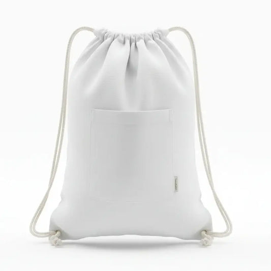 White drawstring bag on a white background-Hemp Horizon
