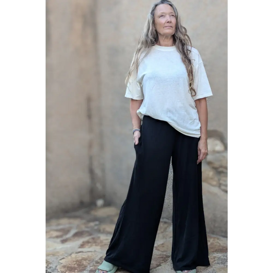 Black plazzo jersey pants - Hemp Horizon