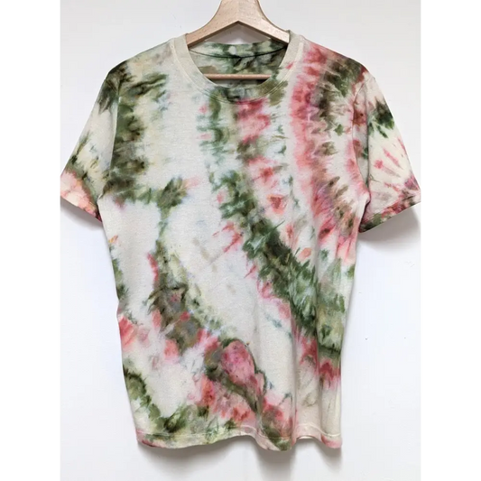 Hemp twirl tee in olive and pink - XS - Hemp T-shirt