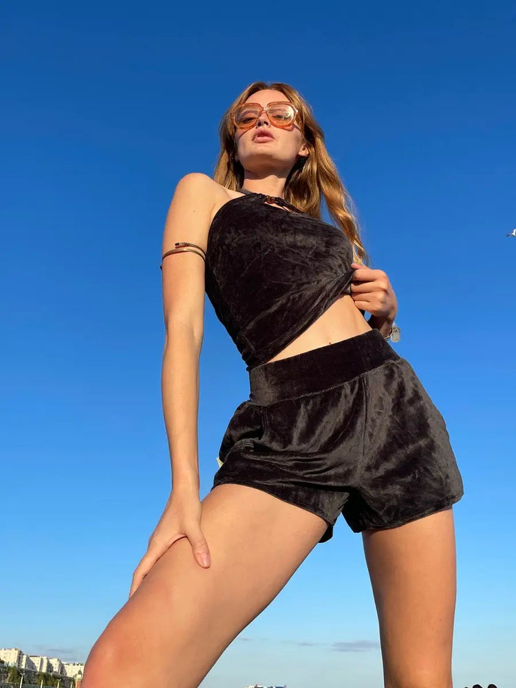 Hemp and Bamboo velour beah shorts and halter neck top - Hemp Horizon
