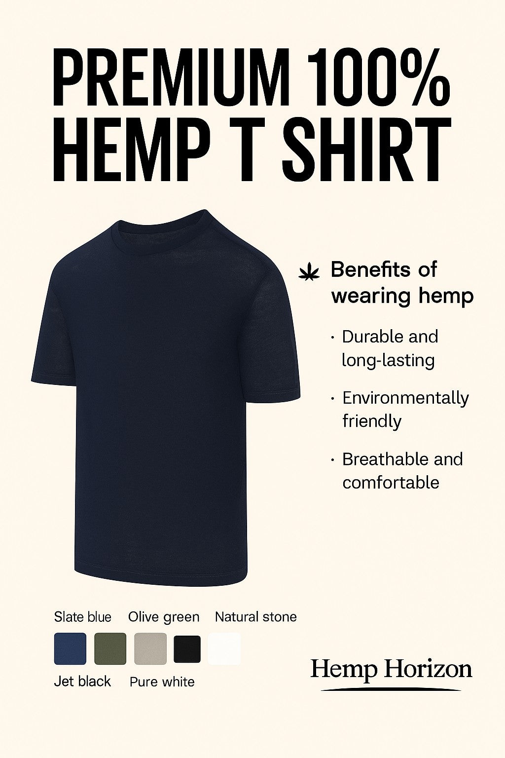 Pure 100% hemp unisex t-shirt