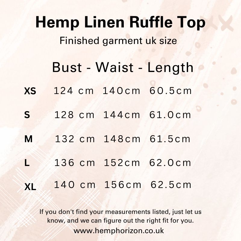 Hemp Linen ruffle top - sewing measurements. Designed by Hemp Horizon