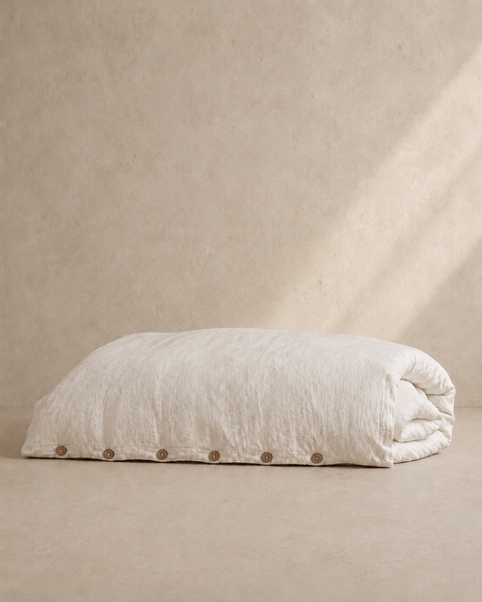 Hemp Duvet cover with coconut buttons.