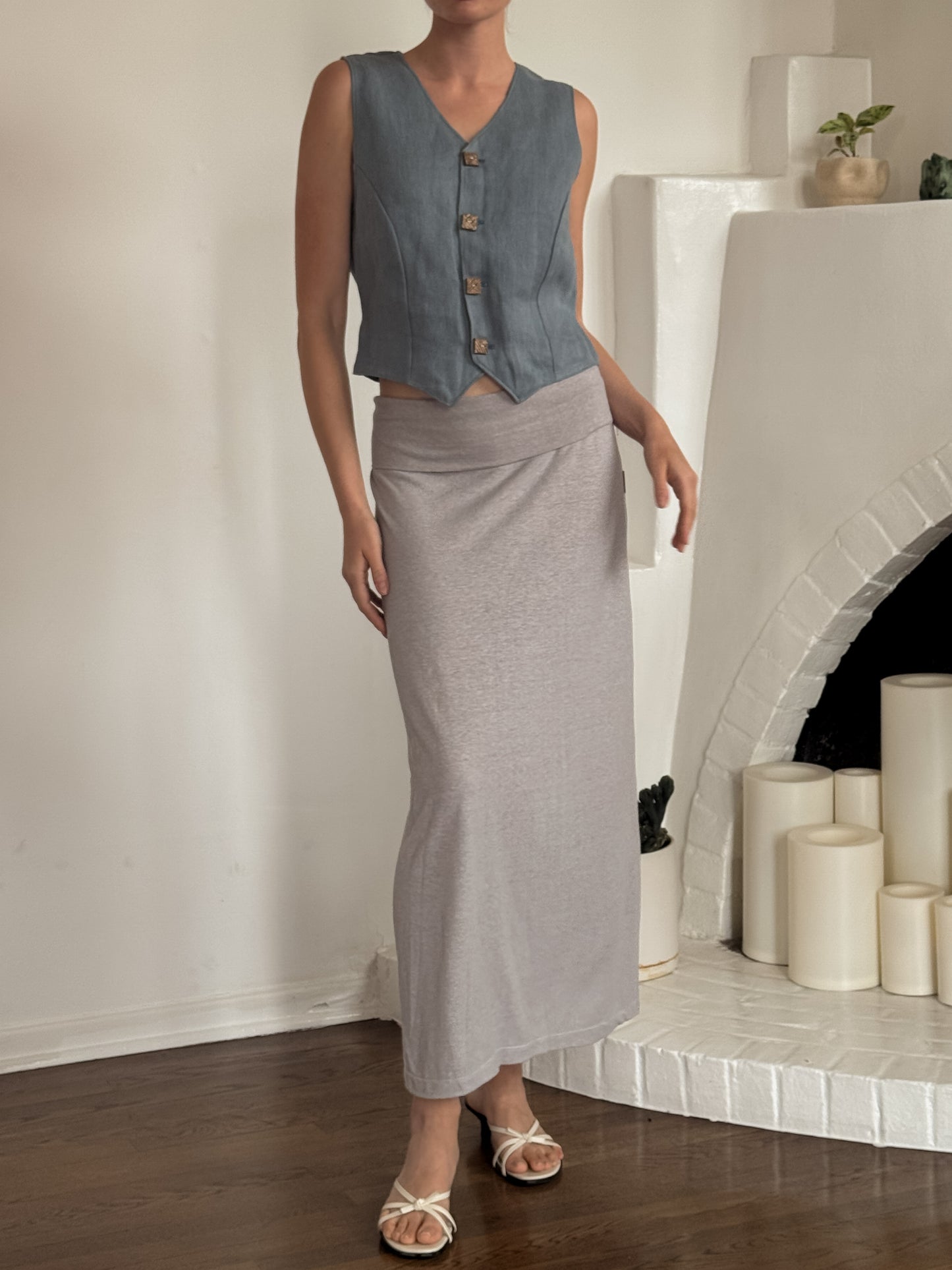 Hemp Herringbone Waistcoat with Coconut Buttons - Blue