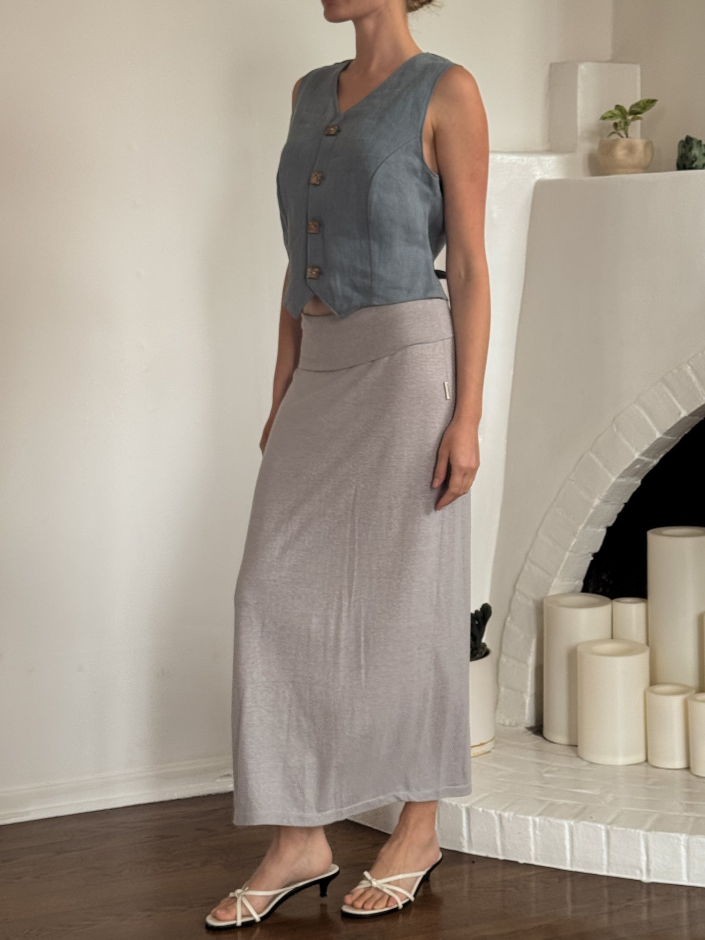 Hemp Herringbone Waistcoat with Coconut Buttons - Blue