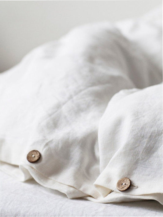 Hemp Duvet cover with coconut buttons.