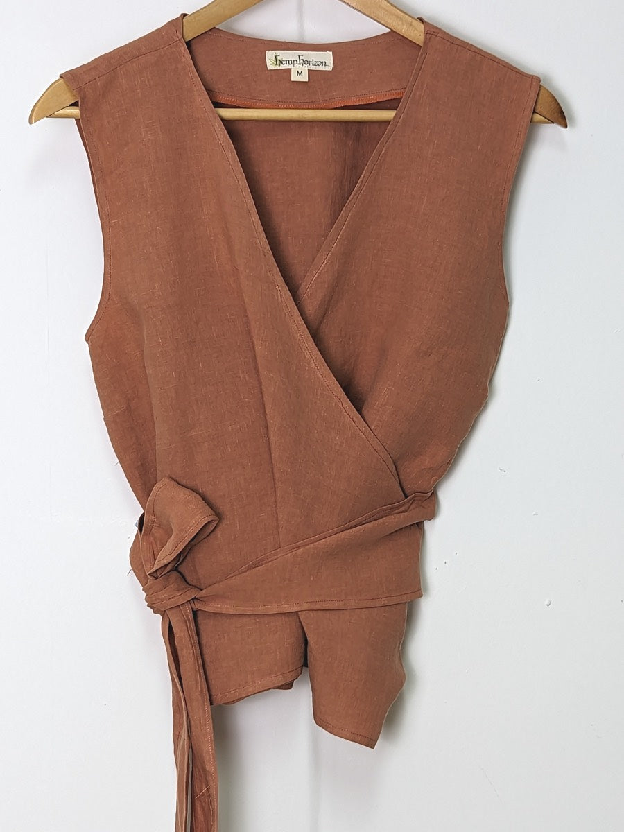 Hemp linen wrap top sleeveless in burnt orange - Hemp Horizon