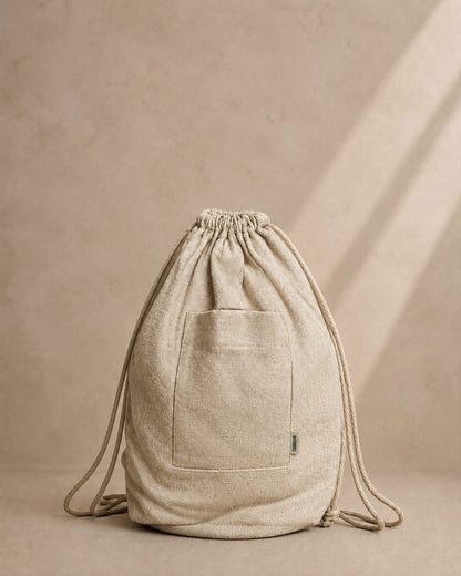 Lanai hemp drawstring bag with pockets.