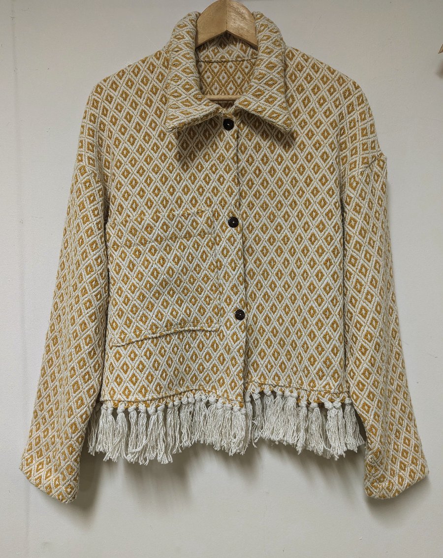 Ochre hdiamond crop jacket designed by Hemp Horizon.