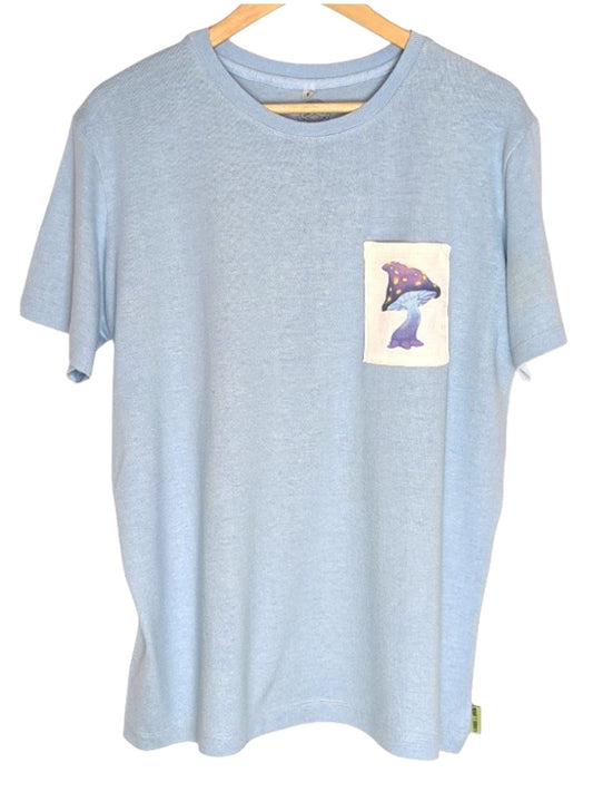 Hemp pale blue shroom pocket t-shirt - Hemp Horizon