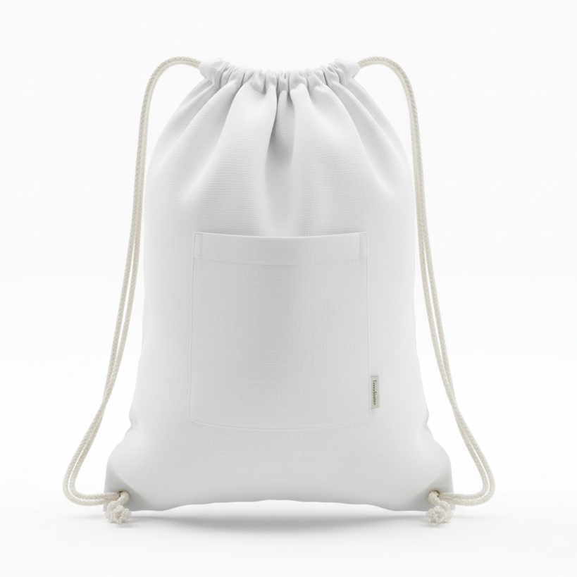 White drawstring bag on a white background-Hemp Horizon