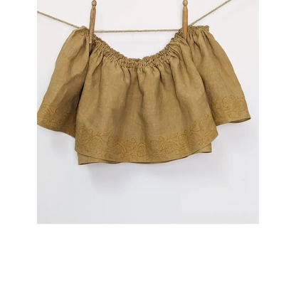 Hemp linen ochre ruffle top - Hemp Horizon