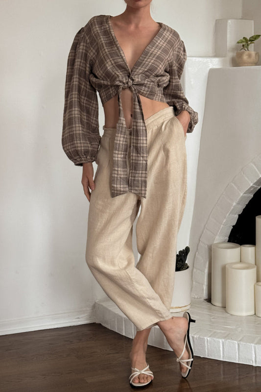 Ava tie front crop top - Checkered Blouse