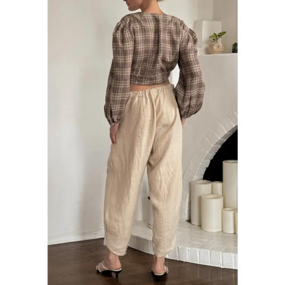 Checked_pattern_hemp_linen_beige_brown_blouse_-_Hemp_Horizon
