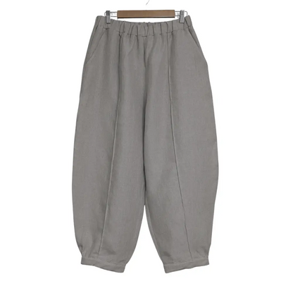Gray Hemp barrel pants on a hanger against a white background-Hemp Horizon