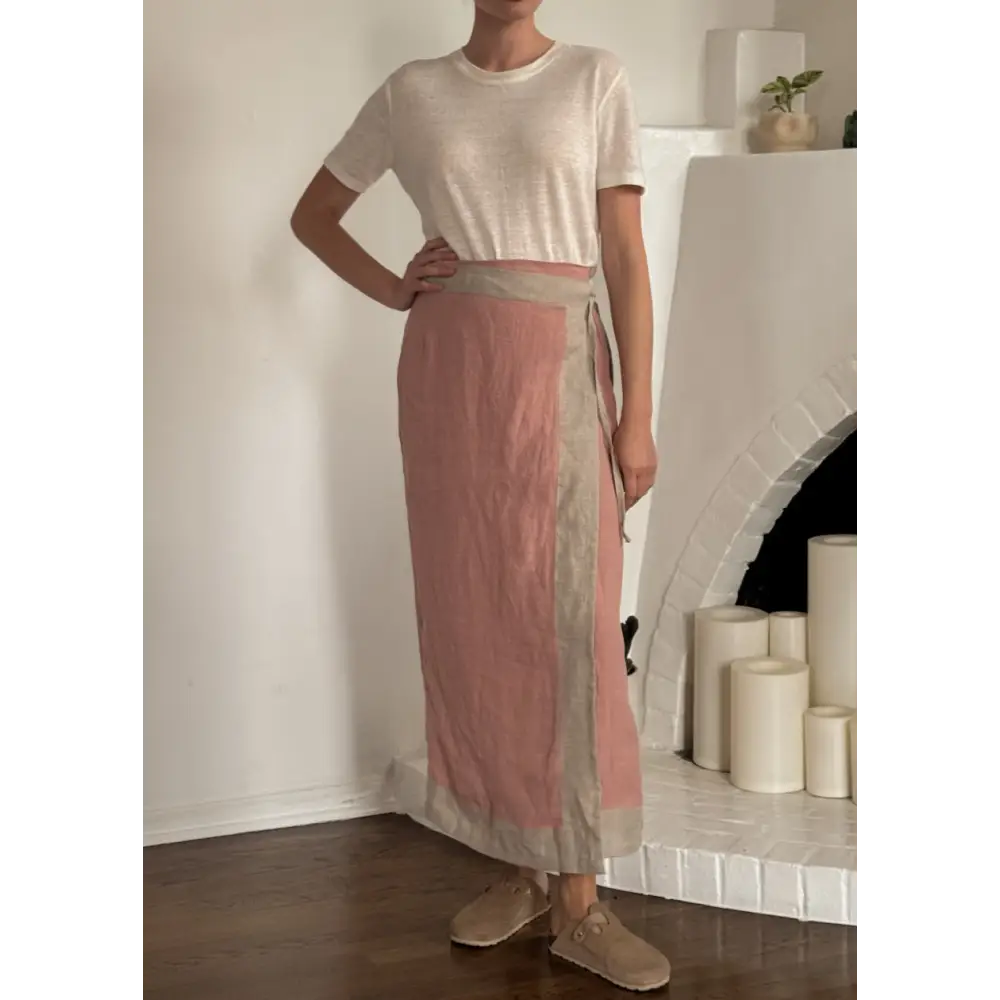 Blush pink wrap pencil skirt- Hemp Horizon