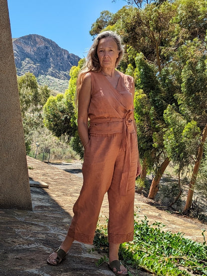 Hemp linen terracotta wrap and culotte set - Hemp Horizon