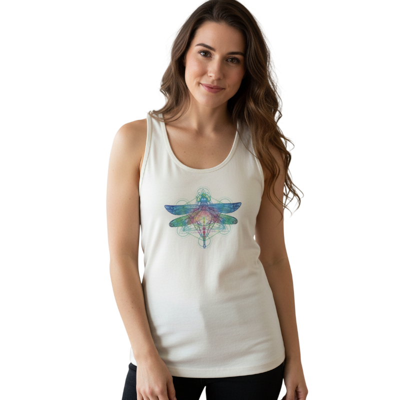 white vest with eco print dragonfly_vest_woman-hemp horizon