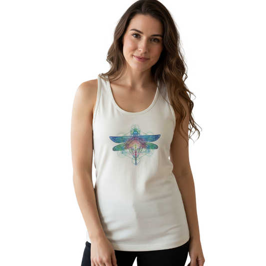 white vest with eco print dragonfly_vest_woman-hemp horizon
