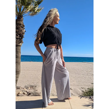 Hemp jersey relaxed pants in pale grey - Hemp Horizon