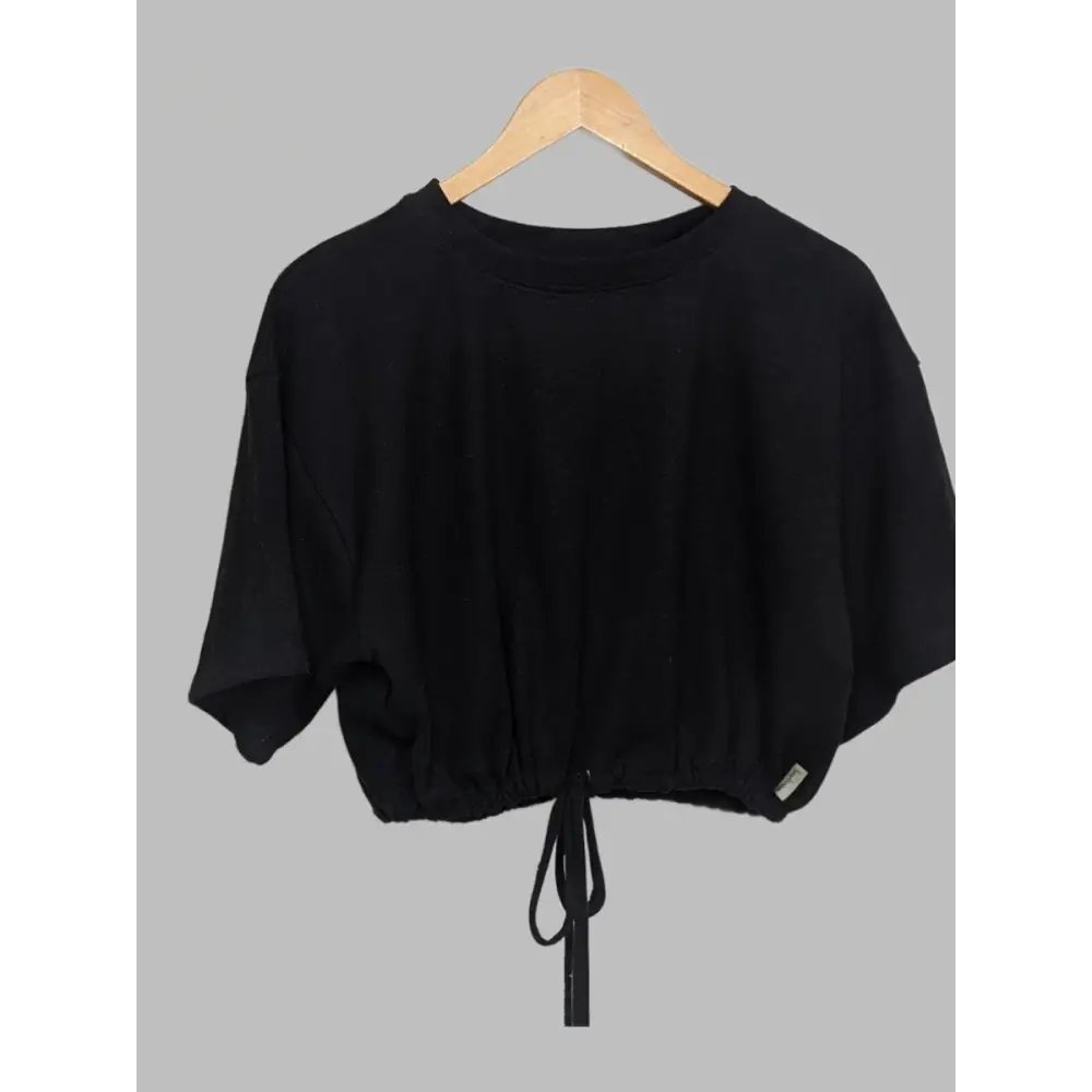 Hemp black bubble top with drawstring waist - Hemp Horizon