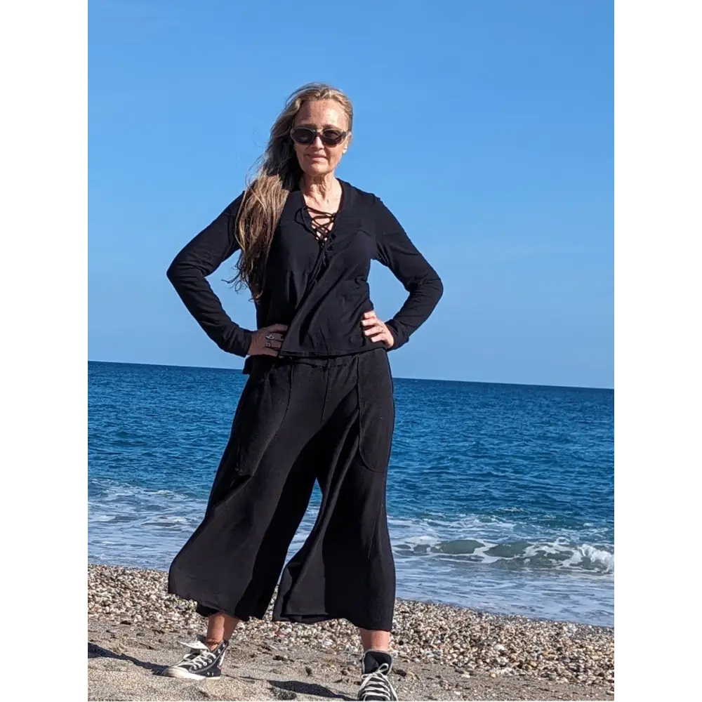 Hemp black wide leg joggers - Hemp Horizon