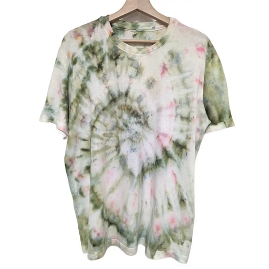 Hemp spiral tee in Olive and pink - Hemp Horizon