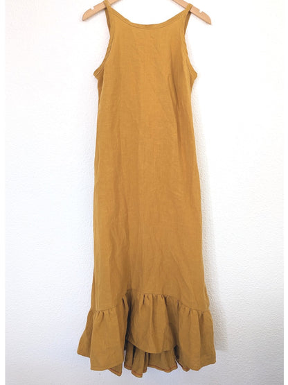 Hemp ruffle dress - deep ochre - Hemp Horizon