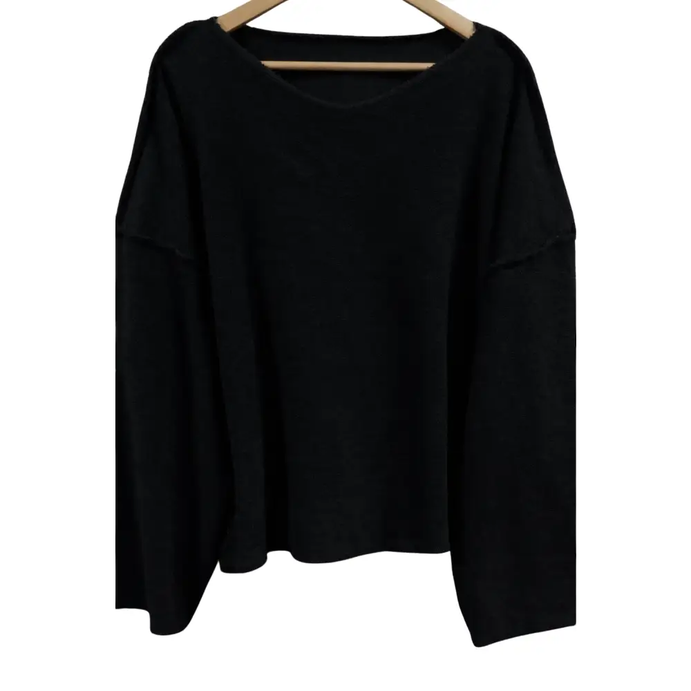 Black Lulu hemp oversized sweatshirt with scoop neck and flared sleeves