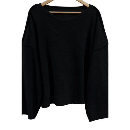 Black Lulu hemp oversized sweatshirt with scoop neck and flared sleeves
