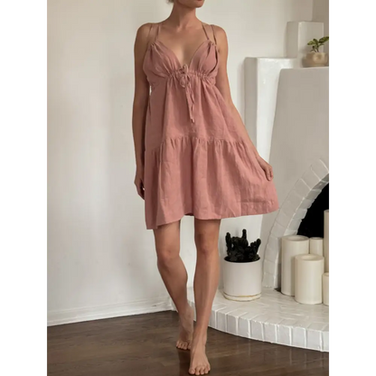 Hemp gathered tired dress - Hemp Horizon