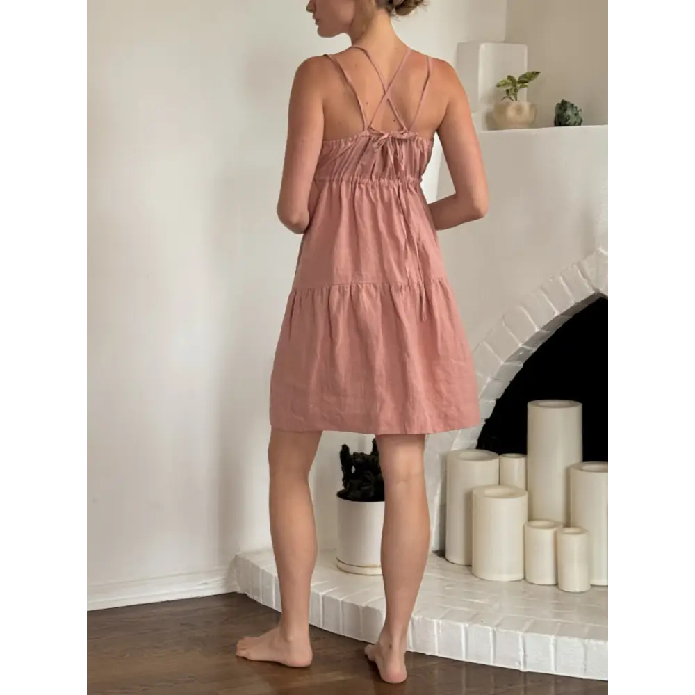 Hemp linen gathered tiered dress - Hemp Horizon