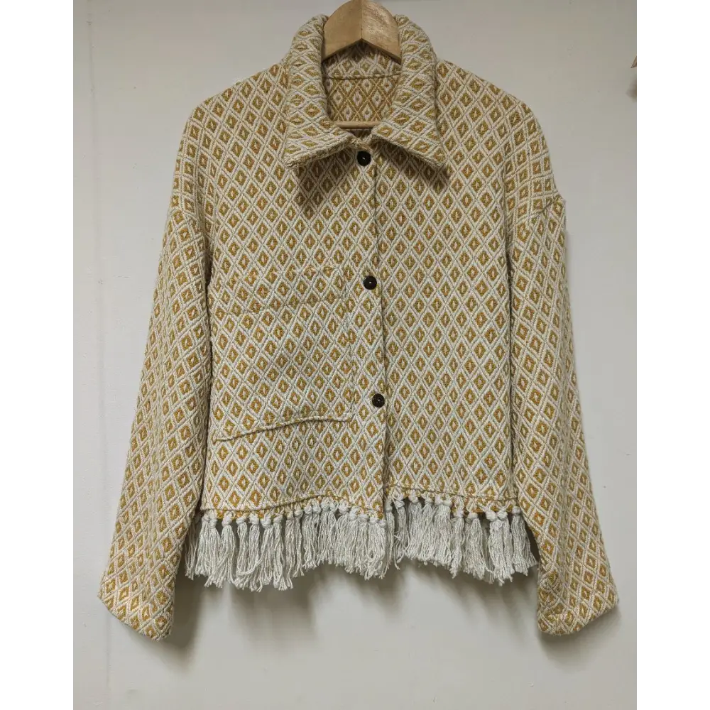 Ochre hdiamond crop jacket designed by Hemp Horizon.