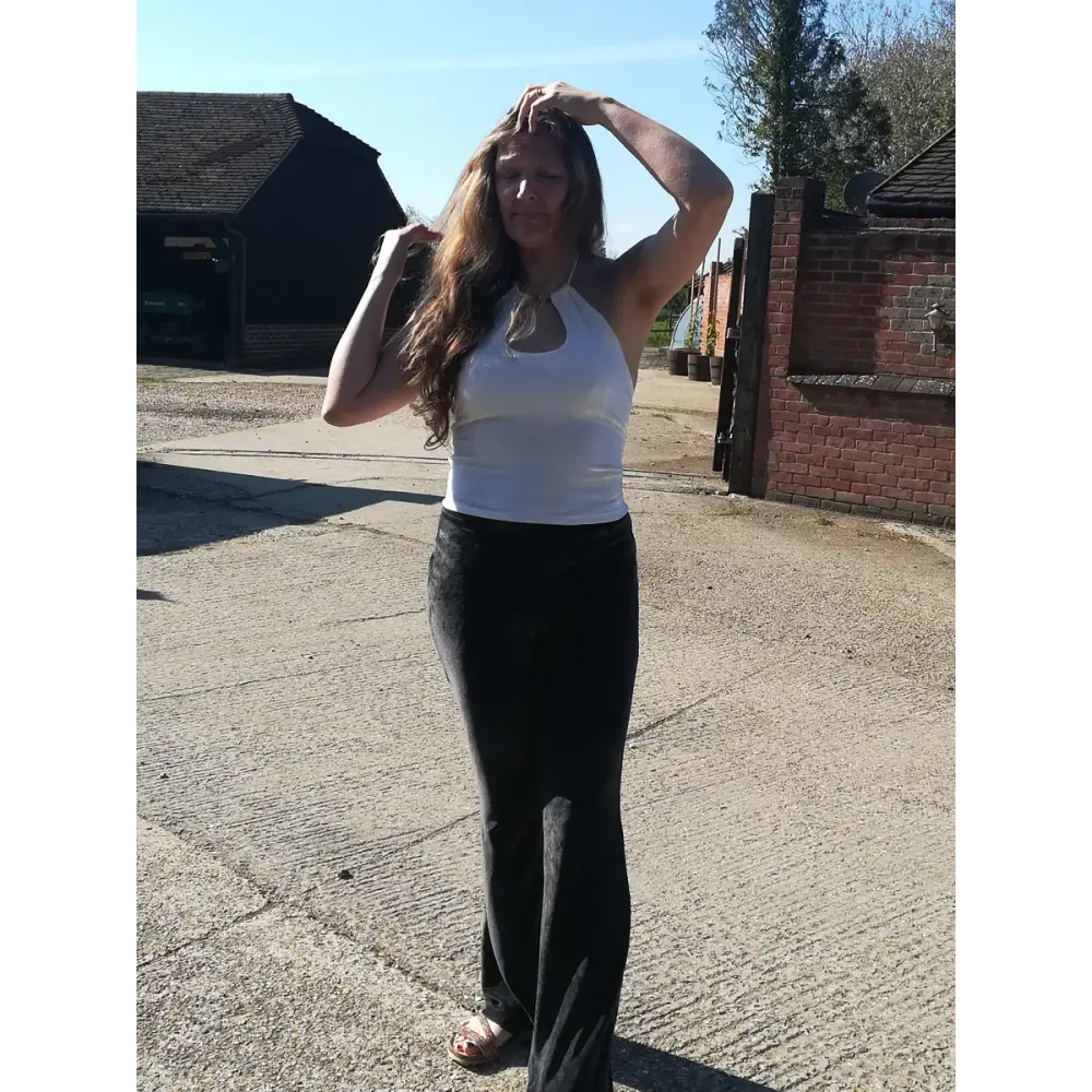 Hemp Bamboo velour flared pants in pebble black - Hemp Horizon