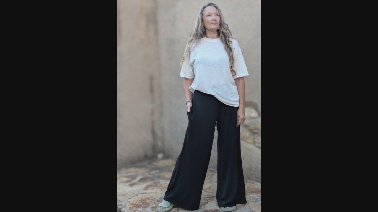 Hemp jersey wide leg  plazzo pants  in black and grey - Hemp Horizon