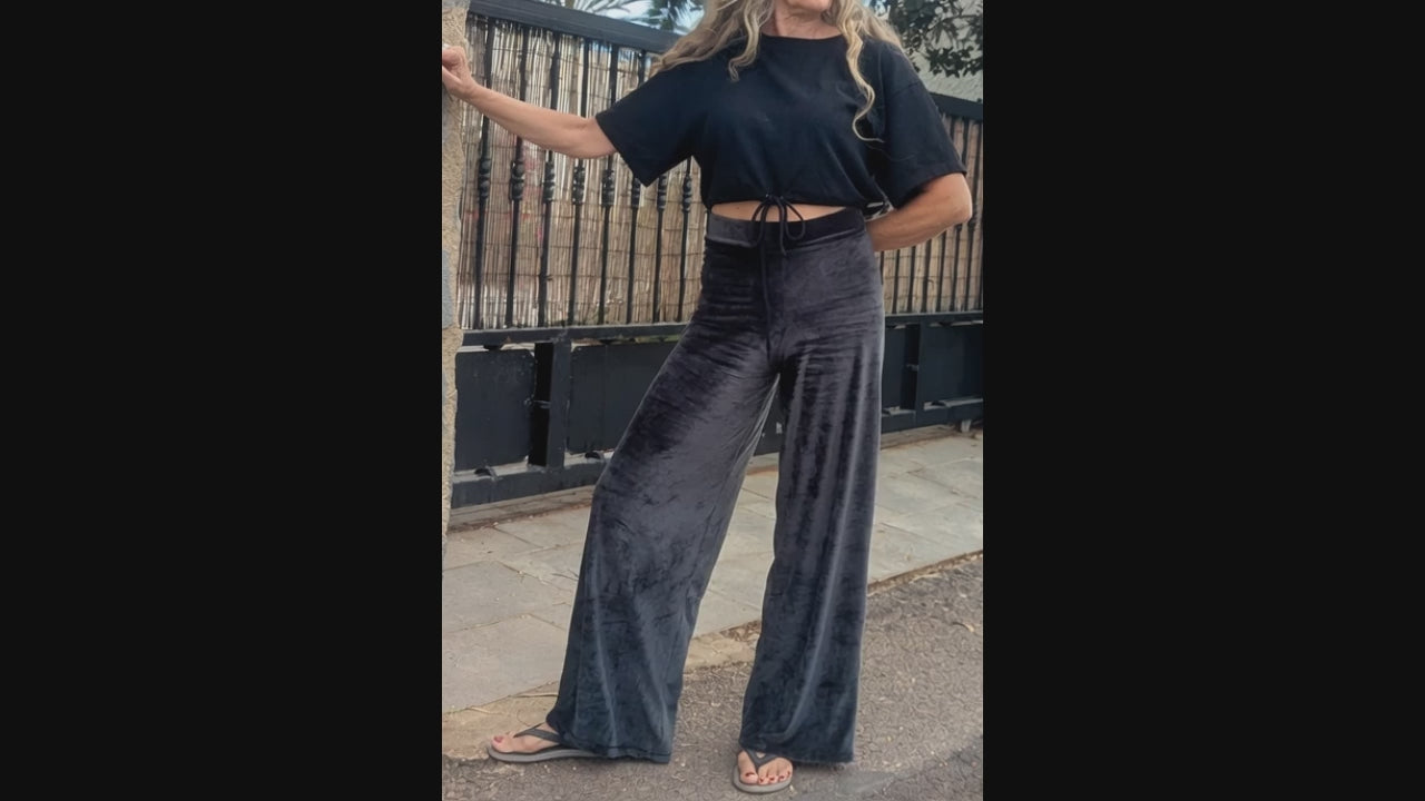 Velour Hemp bamboo stretch high waisted wide leg pants - Hemp Horizon