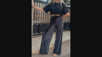 Velour Hemp bamboo stretch high waisted wide leg pants - Hemp Horizon