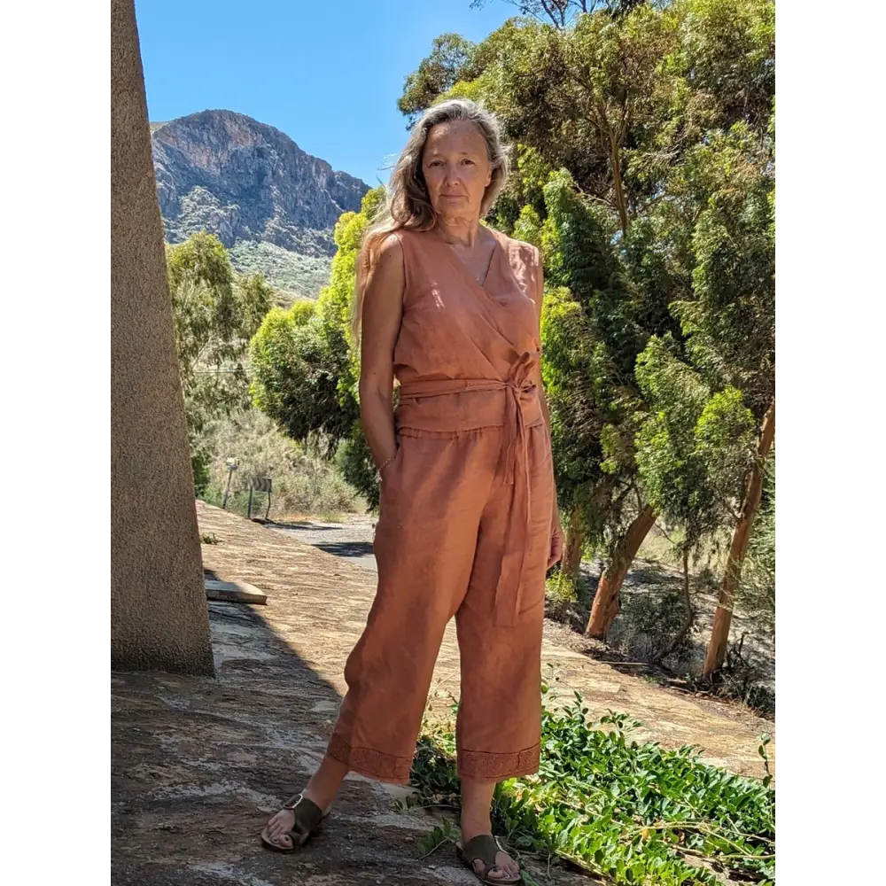 Hemp linen terracotta wrap and culotte set - Hemp Horizon