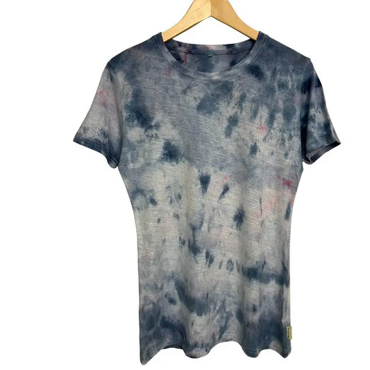 One-of-a-Kind Ice-Dye Tee in ocean blue tie-dye with pink specks
