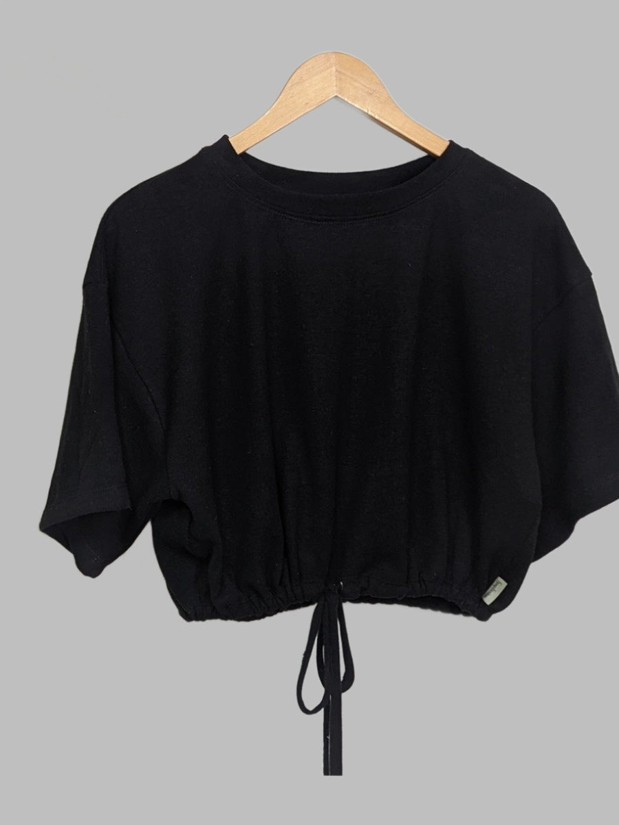 Hemp black bubble top with drawstring waist - Hemp Horizon