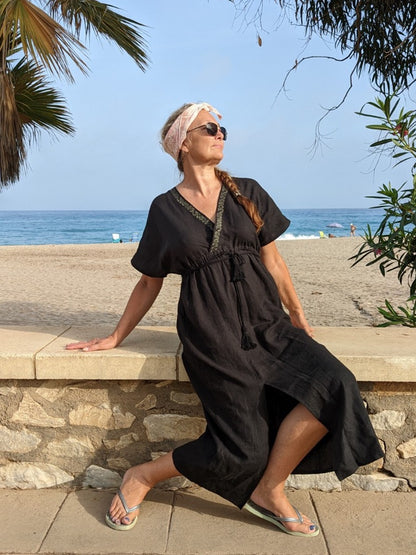 Hemp black kimono dress - Hemp Horizon