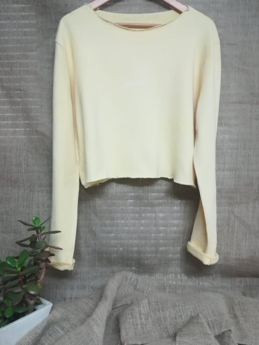 Hemp crop-top sweatshirt  in pale yellow - Hemp Horizon